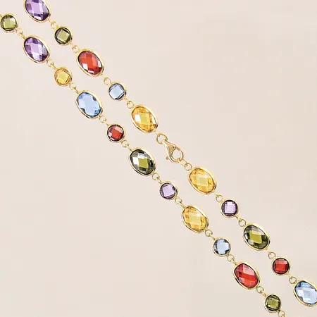 Collier med färgade kubisk zirkonia stenar, längd: 45cm, bredd: 2,2-6,5mm, GHA, 18K  Vikt: 16,5 g