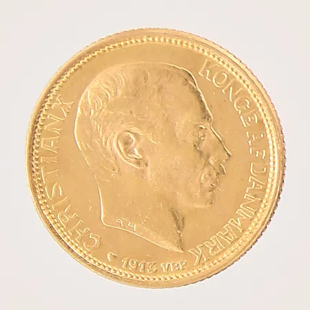Mynt, Christian X Konge af Danmark, 1913, 10 kronor, Ø18mm, 21,6K  Vikt: 4,4 g