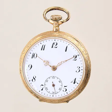 Mormorsur, manuell, 14K, boett-nr: 3454513, Ø33mm, innerboett i metall, böjd sekundvisare, repor, gravyr, bruttovikt: 26g
