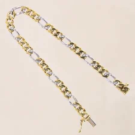 Armband Figaro med diamanter 6 x ca 0,01ct, längd 18,5cm, bredd 6mm, delvis vitguld, 18K  Vikt: 17 g