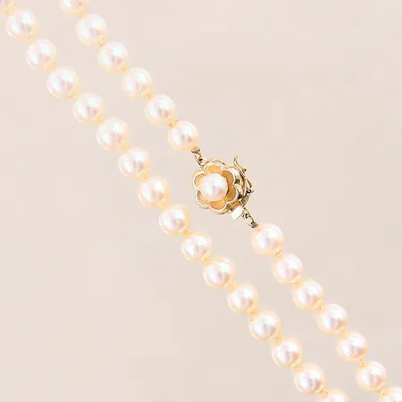 Pärlcollier med odlade pärlor, längd 46cm, bredd 6-11mm, lås i guld, 14K, bruttovikt: 24,6g Vikt: 0 g