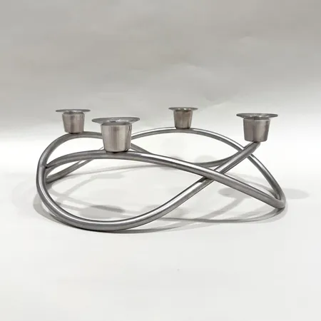 Ljusstake, Georg Jensen, Danmark, Ø26cm, höjd 9cm, borstat stål, fyra ljushållare, bruksskick