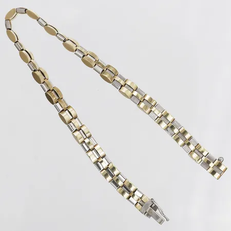 Armband, längd 21cm, bredd 9mm, tvåfärgat, vitguld/gulguld, 14K Vikt: 16,9 g