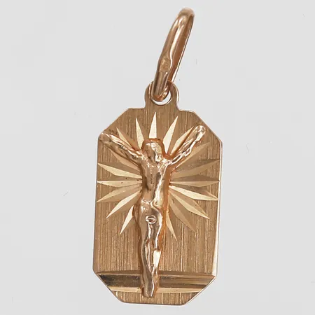 Hänge, Jesus-gestalt, höjd inkl. ögla: 27 mm, bredd: 11 mm, gravyr, 14K guld. Vikt: 1,6 g