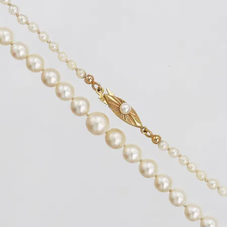 Pärlcollier med odlade saltvattenpärlor Akoya, doserat, Ø 3 - 7 mm, längd ca 46cm, lås i 18K guld. Vikt: 0 g