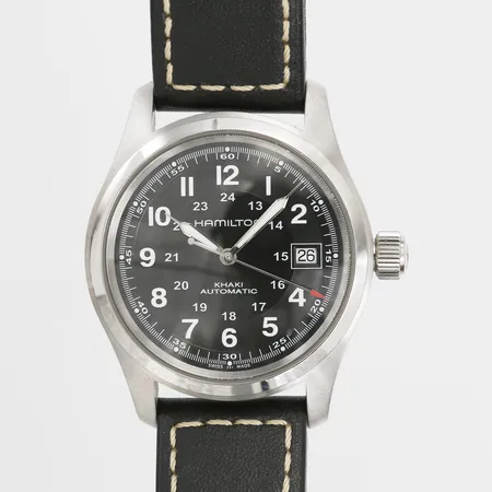 Armbandsur Hamilton, Khaki, referensnummer: H704450, verknummer: C07611, Ø38mm, stål, automat, läderarmband, inga övriga tillbehör. 
