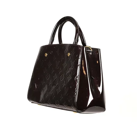 Väska, Louis Vuitton, "Montaigne BB", monogramcanvas med lackerad yta, datumkod, Spanien, 2015, ca 20x30x12cm, dustbag, axelrem saknas, lås saknas, bruksslitage, invändigt smuts. Skickas med postpaket.
