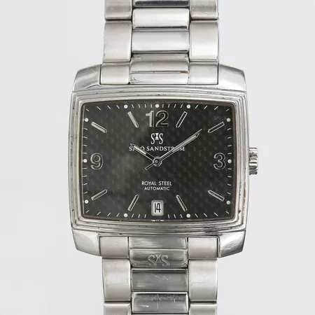 Herrur, Sjöö Sandström, Royal Steel Quattro, automatisk, stål, ca 38x40mm, datum, servicebehov, inga tillbehör.