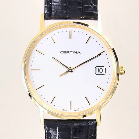 Herrur Certina, 18K, quartz, numrerad: 158.9289.68, Ø34mm, safirglas, datum, originalläderband, etui, nyskick, bruttovikt 28,6g
