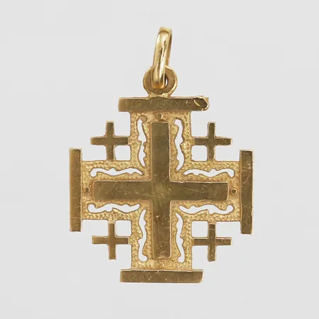 Hänge i form av Jerusalemkors, höjd 30mm, bredd 22mm, graverad "Jerusalem", 18K guld Vikt: 3,1 g