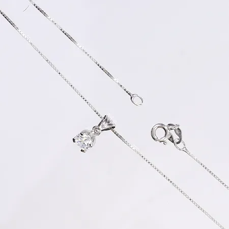 Halskedja Venezia med hänge med vit sten, 42cm, bredd 0,7mm, hänget 12x5mm, vitguld 18K Vikt: 2,6 g