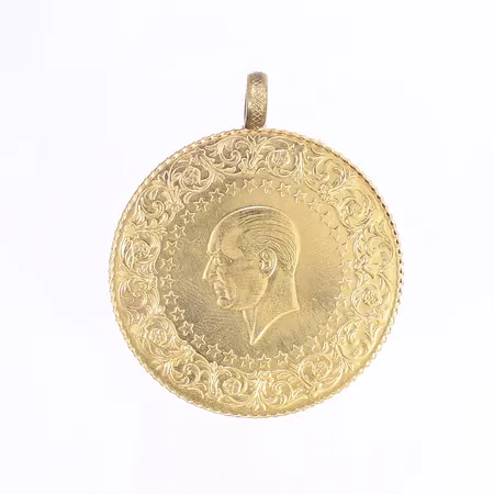 Hänge med mynt, Ø45mm, ögla ej guld, 21K Bruttovikt: 35,9g Vikt: 35,9 g