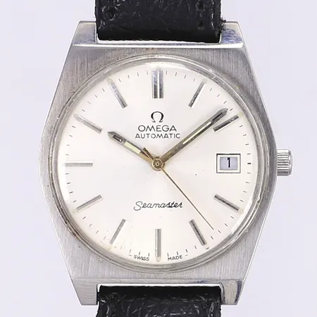 Herrur Omega Seamaster, Ø35mm, automat, datum, boettnr 1660125, cal 1022, verknr 35093518, smärre åldersbetingat slitage, läderband ej original, fungerar vid katalogiseringstillfället