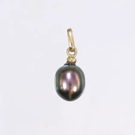 Hänge med mörk pärla, troligen färgad, 23x9mm, 18K Bruttovikt: 1,8 g Vikt: 1,8 g