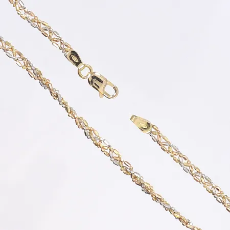 Halscollier, 44cm, bredd 3mm, trefärgat, något ojämn, 18K Vikt: 7,1 g