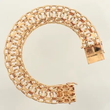 Armband X-länk, längd 20cm, bredd 16mm, Svenska Guldvaruaktiebolaget T Be , år 1967, 18K Vikt: 40,4 g