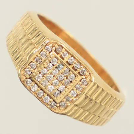 Klackring, diamanter 36xca0,01ct, stl 20½, bredd 5,4-10,5mm, ostämplad, 18K Vikt: 12,3 g