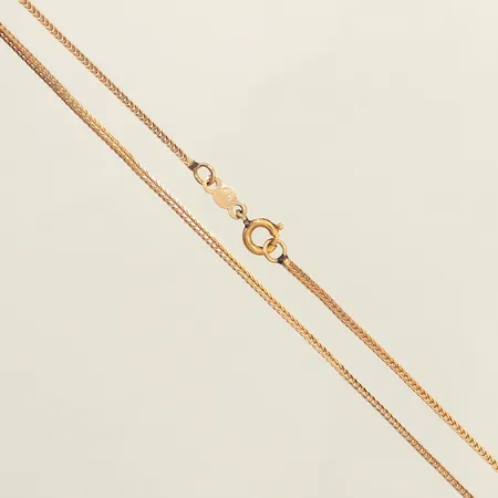 Kedja, längd 51cm, bredd 1,1mm, lås ej guld, 14K  Vikt: 4 g
