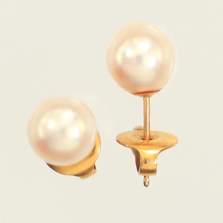 Ett par örhängen, odlade pärlor, 6,5mm, snurrebussar ej guld, 14K, bruttovikt 1,2g 