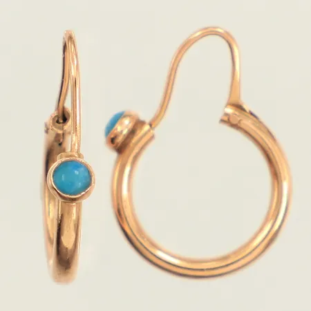 Ett par creoler, turkosa stenar, en skadad, Ø12,8mm, 14K