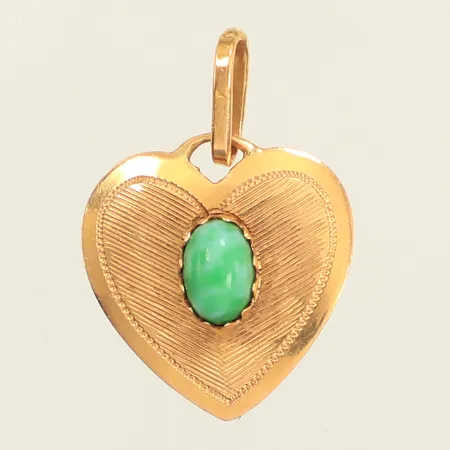 Hänge hjärta, grön sten. längd 21mm, bredd 15,5mm, 18K  Vikt: 1,7 g