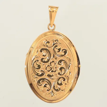 Medaljong, längd 40mm, bredd 23mm, defekt, 18K  Vikt: 6,5 g