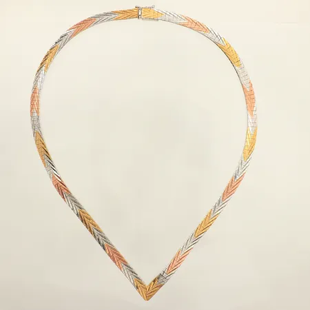 Collier, längd ca42cm, bredd 6,1mm, trefärgat, 835/1000 silver  Vikt: 23,6 g