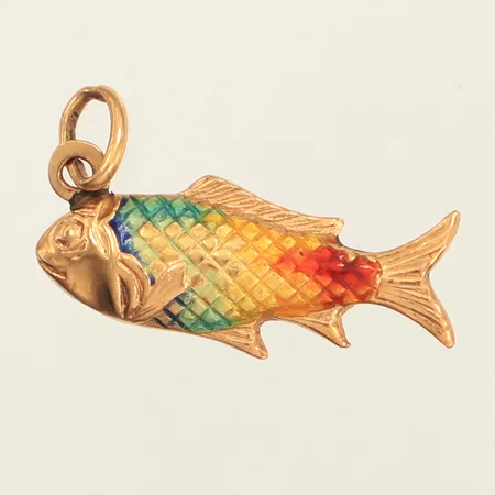 Hänge fisk, emalj, längd 26mm, bredd 22mm, 18K Vikt: 1,9 g
