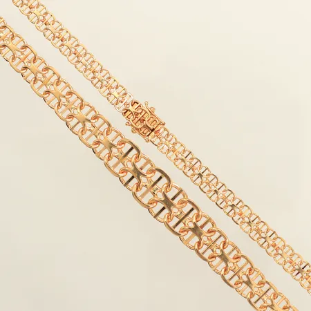Collier X-länk med stav, doserad, längd 45cm, bredd 6,3-12,1mm, N S E Guldvaru Aktiebolag , år 1991, 18K Vikt: 29,2 g