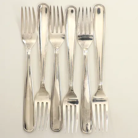 Sex bordsgafflar, längd 18cm, modell ambassad, GAB, silver  Vikt: 311,6 g