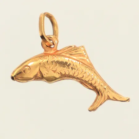 Hänge fisk, längd 20mm, bredd 21mm, 18K  Vikt: 1,3 g