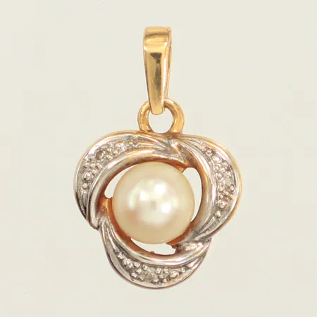 Hänge, pärla, diamanter 3xc0,005ct, längd inkl ögla ca 16mm, bredd ca 10mm,  18K Vikt: 1,5 g
