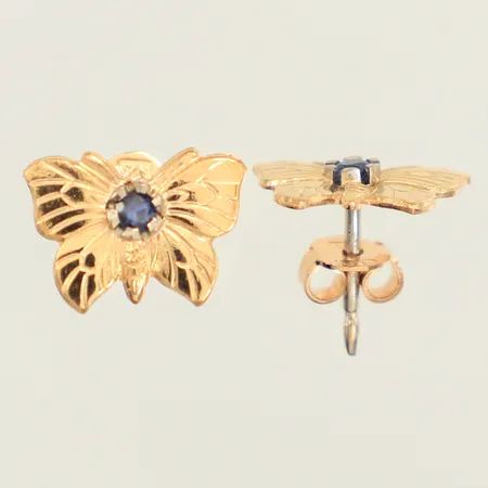 Ett par örhängen fjärilar, blå stenar, längd 6,1mm, bredd 10,9mm, 18K Vikt: 1,8 g