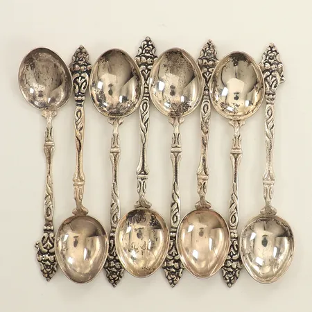 Åtta mockaskedar, längd 9cm, Gewe Silvervarufabriken Ab, silver  Vikt: 48,4 g
