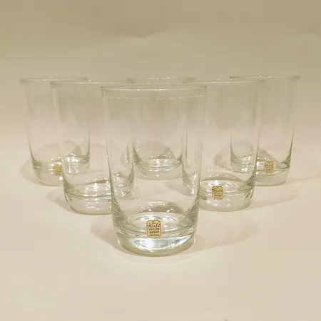 Sex grogglas, höjd 13cm, bredd 8cm, Ekeberga bård Kosta, Elis Bergh.