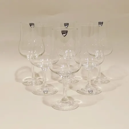 Sex vinprovarglas, Elixir, Gunnar Cyrén, Orrefors, ca 17cm, etikettmärkt