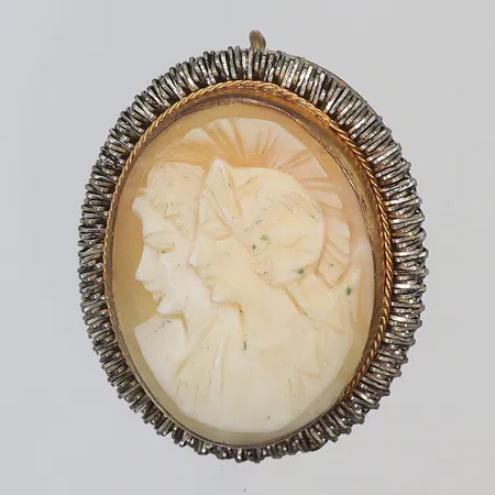Brosch/hänge med camé 24x28mm, guld/vitmetall, Italien tidigt 1900-tal. camé med spricka, slitage 