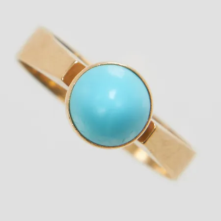 Ring, turkos, stl 17, bredd 2,5-7,5mm, Alton, år 1966, gravyr, 18K Vikt: 2,7 g