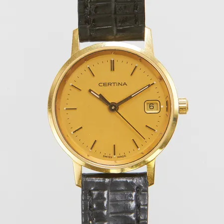 Damur Certina 18K, Ø 24mm, quartz, datum, boettnr: EOL152.9289.68, original läderband, behov av batteribyte, inga tillbehör.