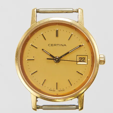 Damur Certina 18K, Ø 24mm, quartz, datum, EOL 152.9289.68, behov av batteribyte, repig, bruttovikt: 11,7g