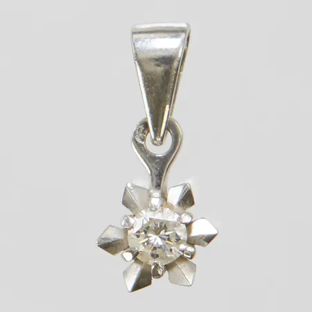 Hänge, briljantslipad diamant 1 x ca 0,15ct, längd ca 15mm inkl ögla, bredd 1-7mm, vitguld, 18K Vikt: 1,1 g