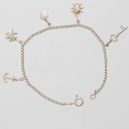 Armband Pansar, fem berlocker, längd ca 16cm, bredd 2-20mm, 935/1000 silver Vikt: 4 g