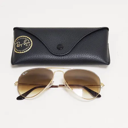 Solglasögon RayBan Aviator Large, RB3025, gulmetall, 55/14, putsduk, originalfodral.