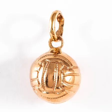 Hänge Handboll i 18K guld. Det är 10 mm brett, 17 mm långt inkl. ögla och väger 1,2g. Stämplad 750 (18K).