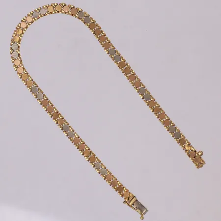Armband, längd 19cm, bredd 4,0mm, vit/gul/roséguld, 18K  Vikt: 7,6 g