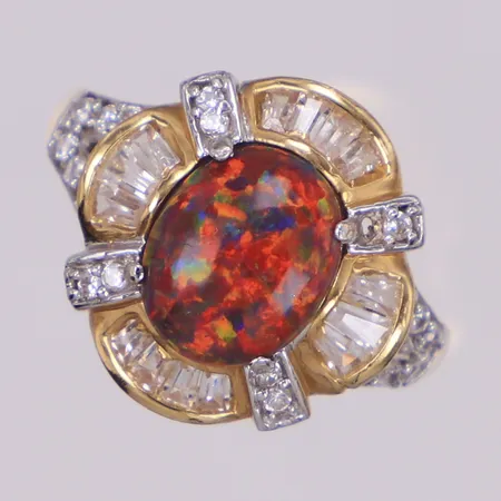 Ring med färgade stenar, stl 17¼, bredd 2,1-16,3mm, 14K Vikt: 4,2 g