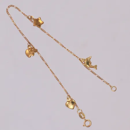 Armband, Figaro med fyra berlocker, 16cm, bredd: 1mm, italienska stämplar, 18K Vikt: 1 g