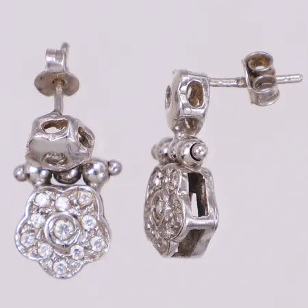 Örhängen, vita stenar, 20x10mm, vitguld, 14K Vikt: 5,4 g