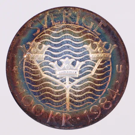 Minnesmynt, Förtroende, säkerhet, nedrustning, Stockholm Europa, Sverige 1984, nominellt värde 100kr, Ø32mm, plastetui, silver 925/1000 Vikt: 16 g Vikt: 16 g
