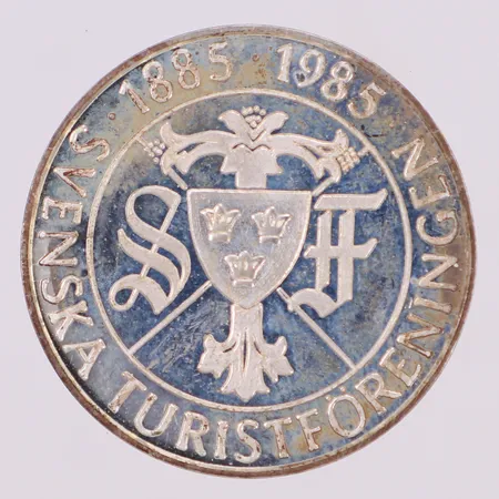 Mynt, Ø27mm, Känn ditt land 100KR, Svenska Turistföreningen 1885-1985, Sporr år 1984, Silver 925/1000 etui Vikt: 9,2 g Vikt: 9,2 g